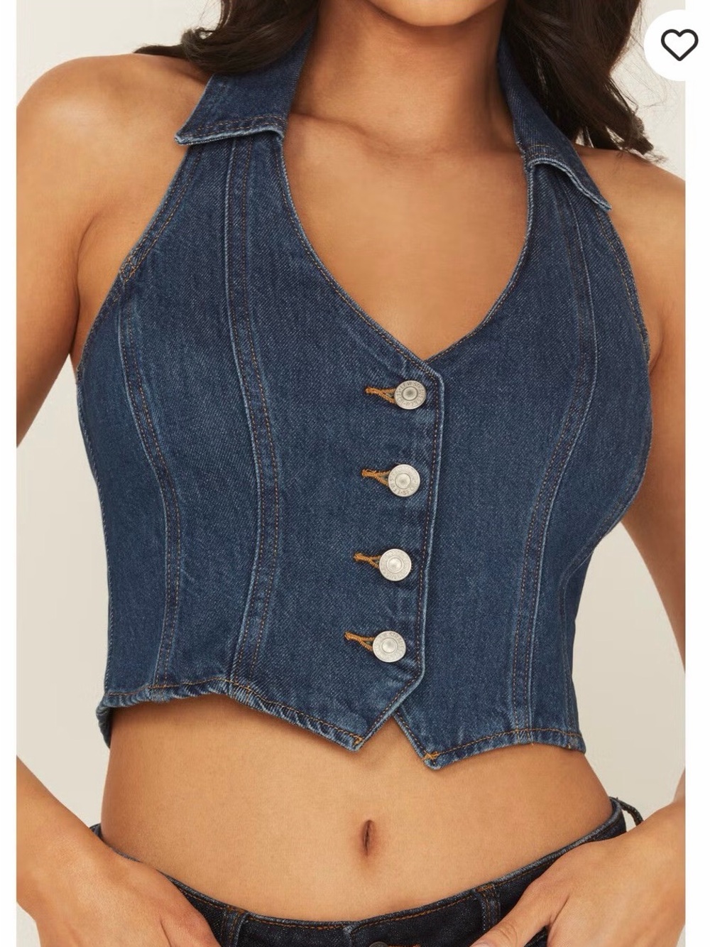 Urban Outfitters Blue Denim Halter Button Crop Top